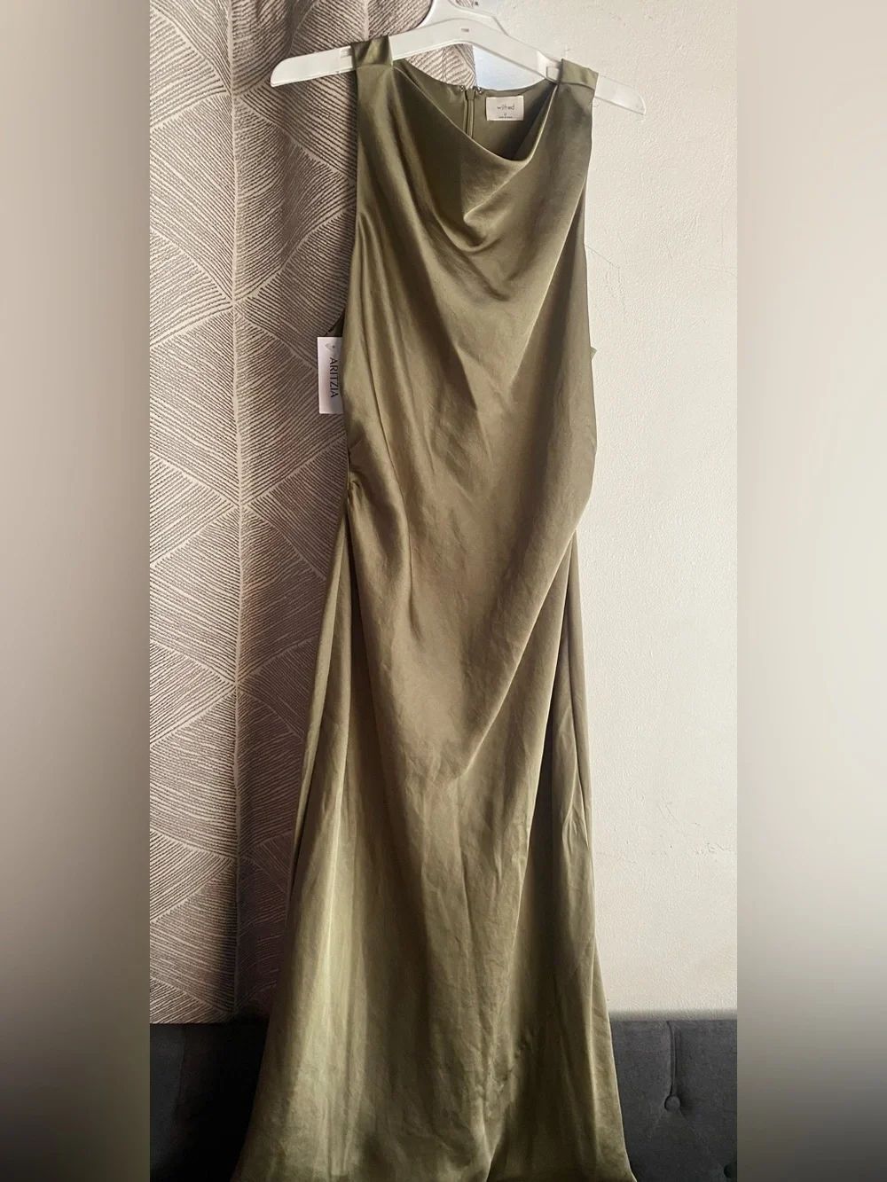 WILFRED SATIN MAXI DRESS OLIVE GREEN SLEEVELESS SZ 12 NWT - Picture 2 of 12